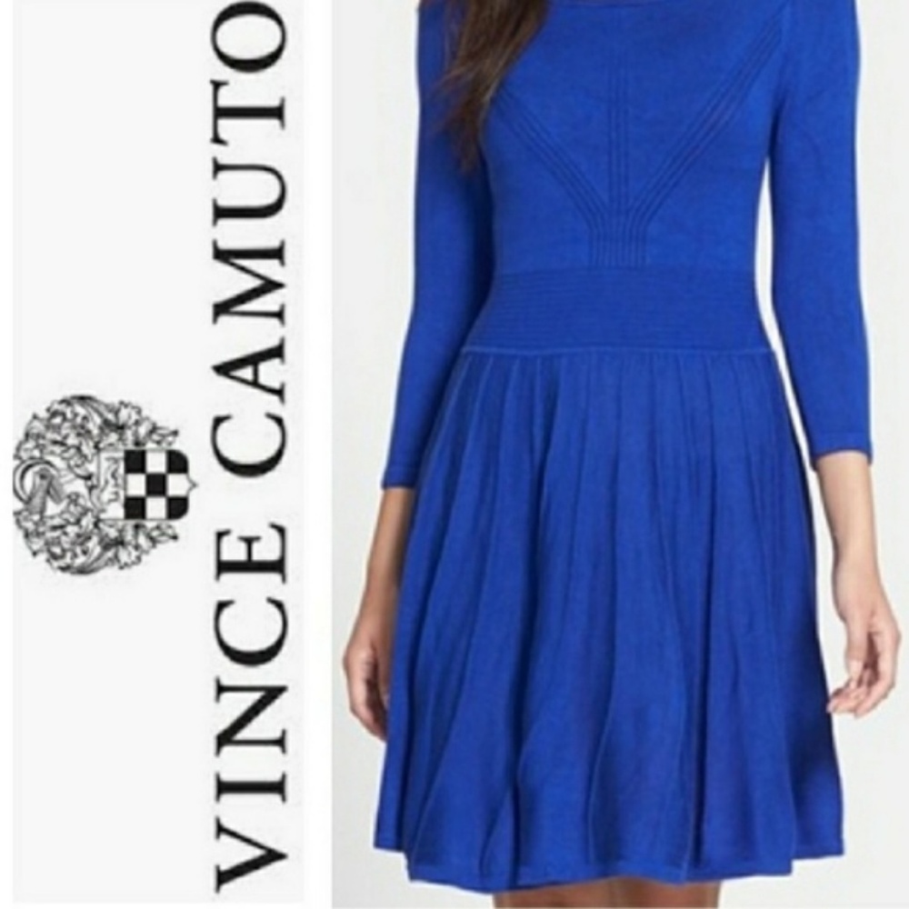 Vince Camuto Large Blue Fit and Flare Sweater Dres